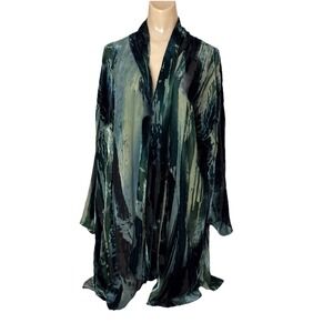 Ego Velvet Burnout Kimono Topper Women's size small made in USA green blk blu